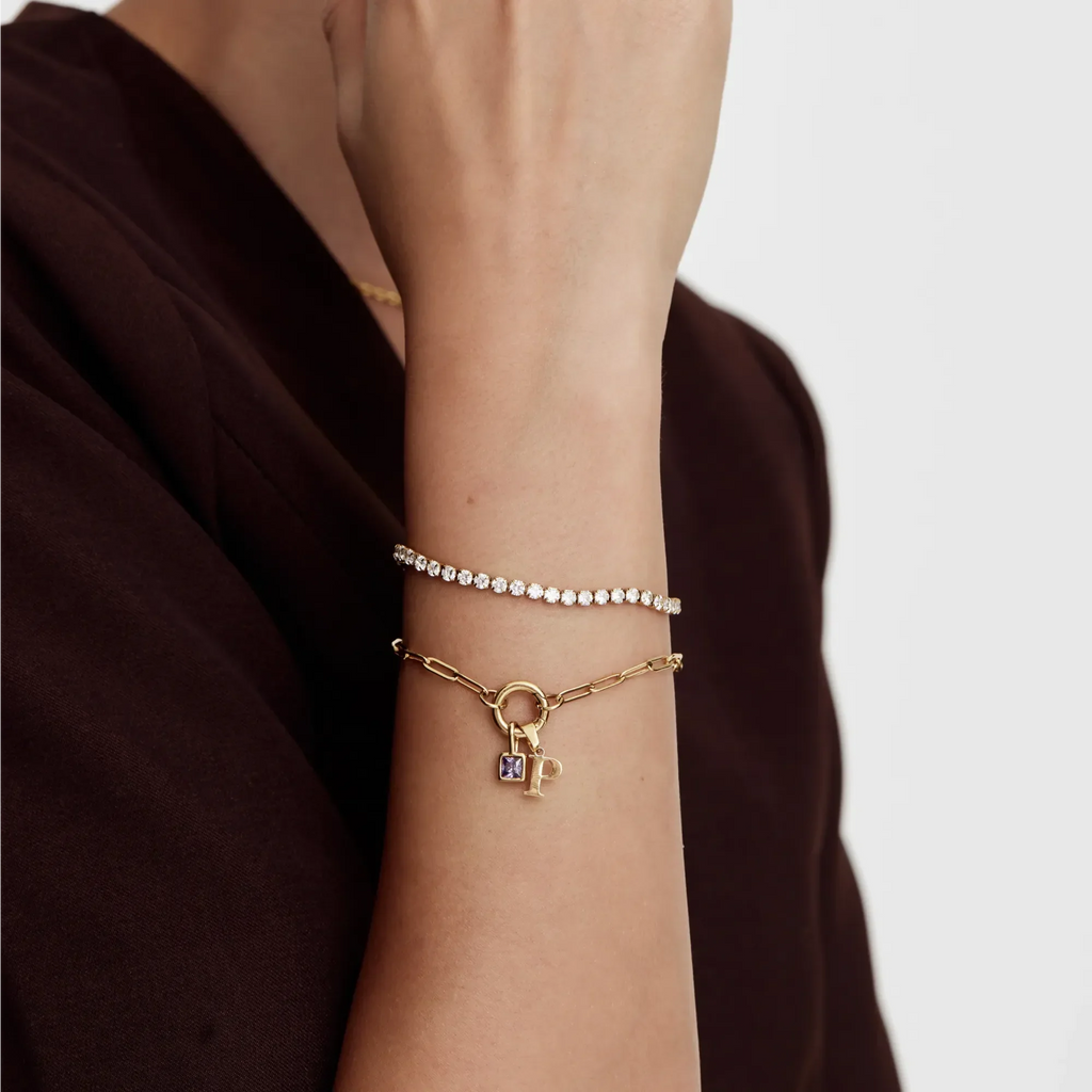 Paperclip Initial Birthstone Bracelet