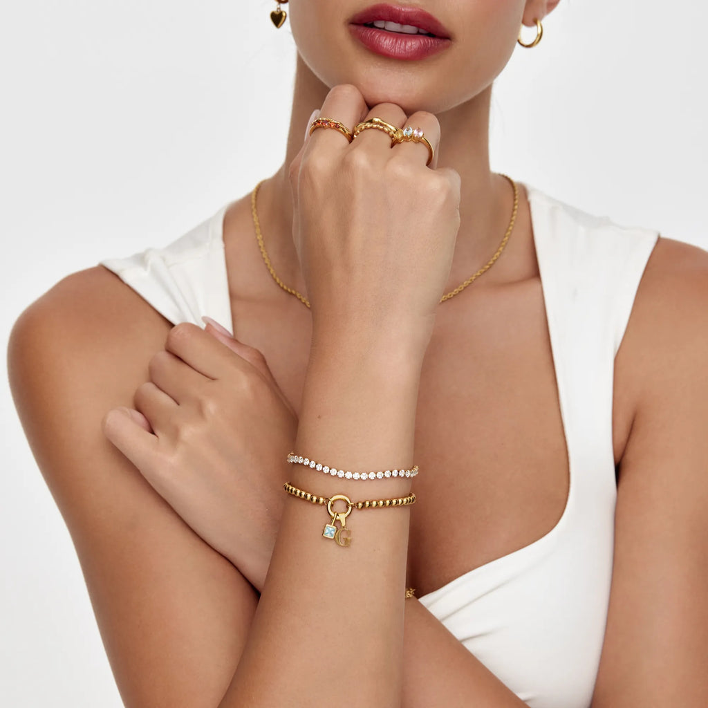 Pearl Birthstone Cross Charm Bracelet