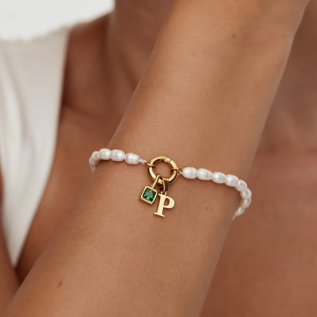 Pearl Initial Birthstone Bracelet
