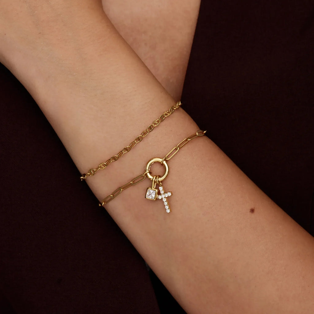 Paperclip Cross Charm Bracelet