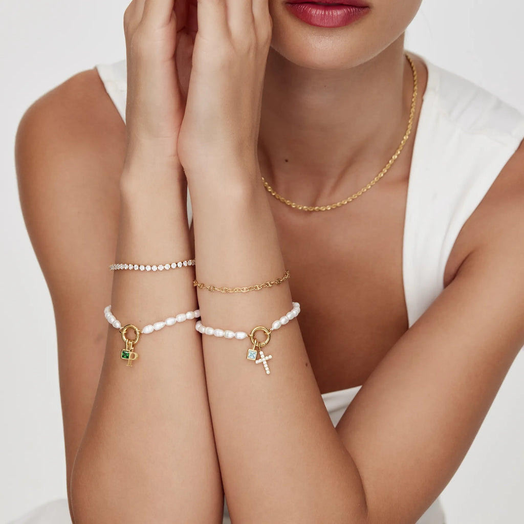 Pearl Initial Birthstone Bracelet
