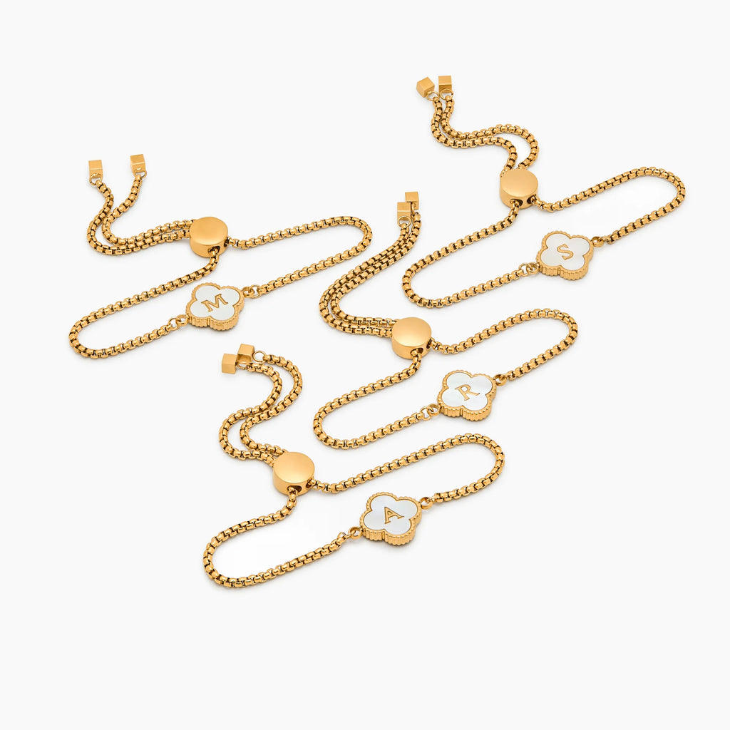 Mother of Pearl Clover Initial Bracelet