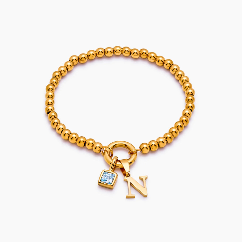 Beaded Initial Birthstone Bracelet