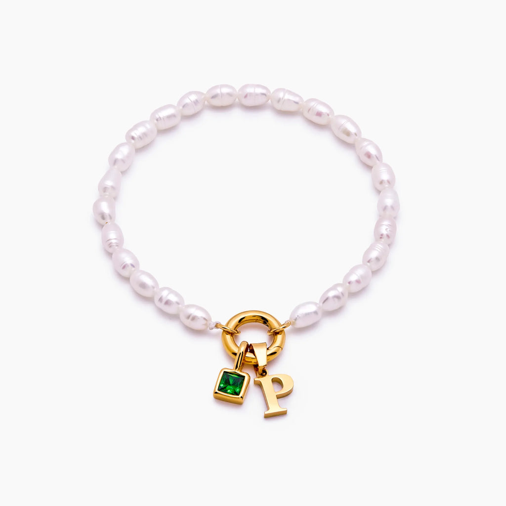 Pearl Initial Birthstone Bracelet