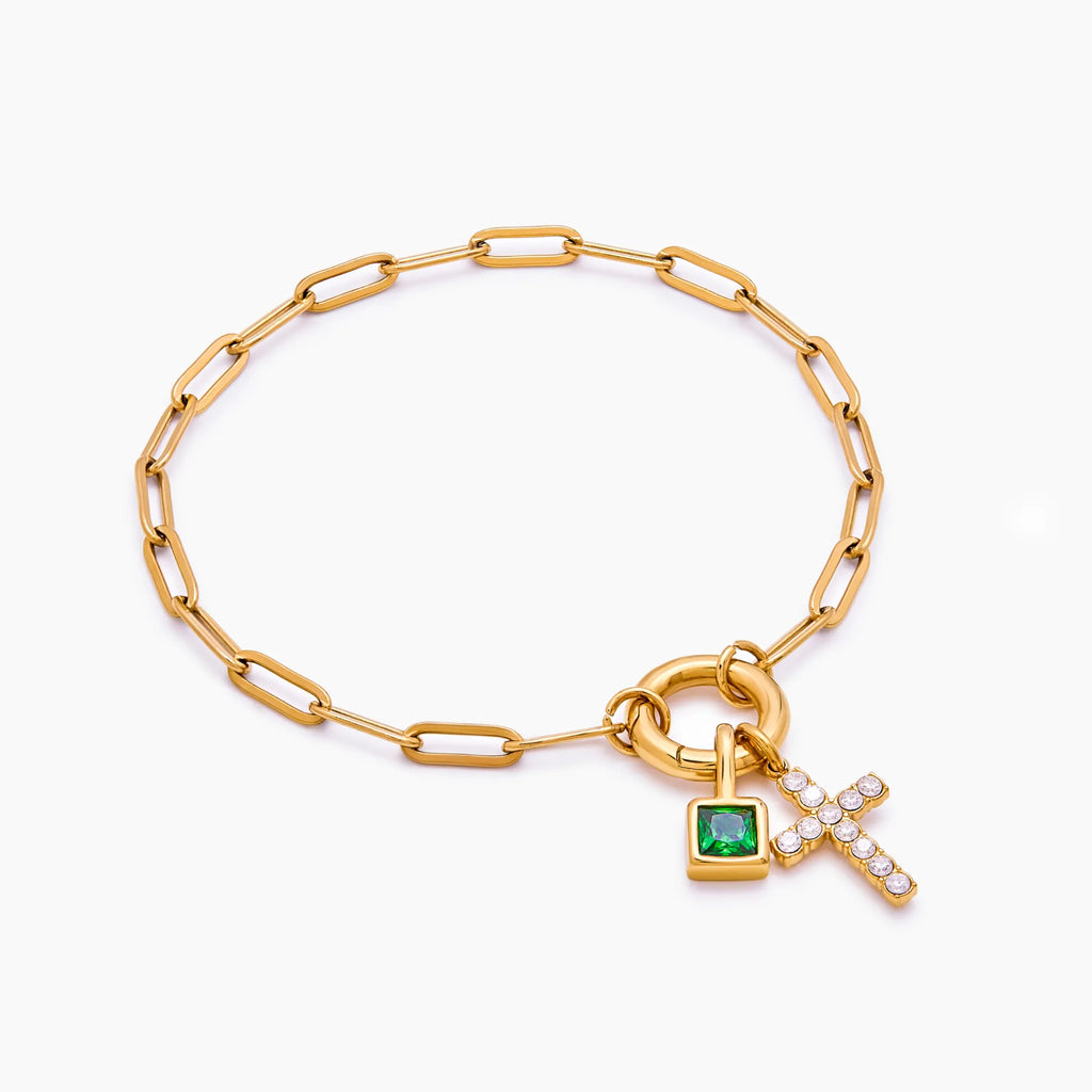 Paperclip Cross Charm Bracelet